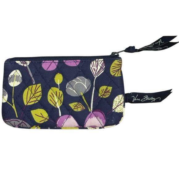 Vera Bradley Nightingale Floral Coin and Key Mini Wallet Pouch Navy Blue Purple - Picture 2 of 4